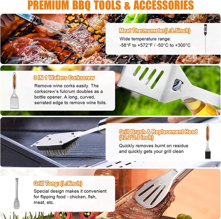 38Pcs BBQ Tools Grilling Accessories Set with Aluminum Case
