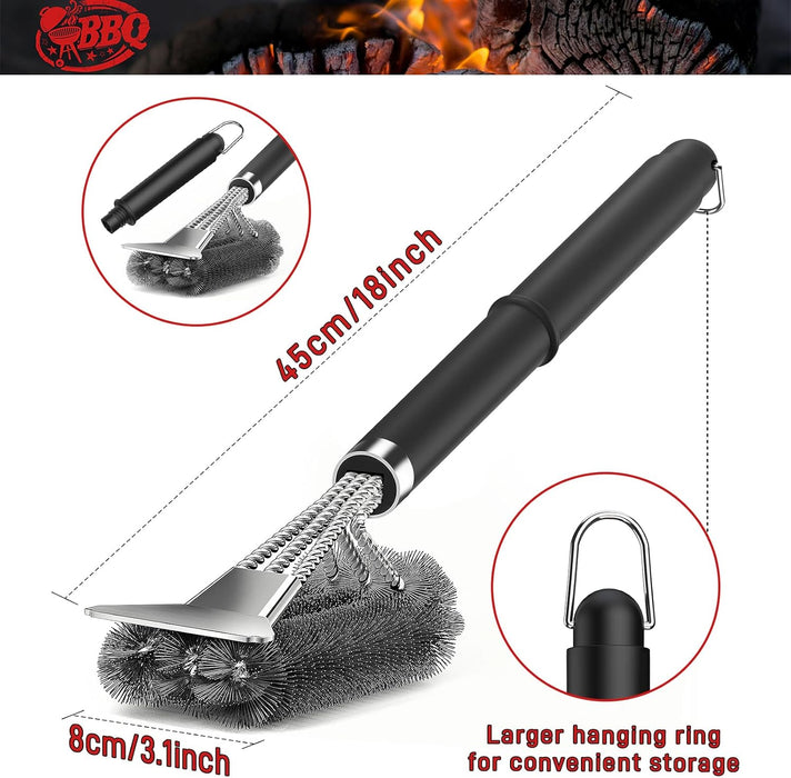 Grill Brush with Scraper, 18" Adjustable Handle BBQ Grill Brush for Outdoor Grill, Extra Strong Grill Cleaner Accessorie