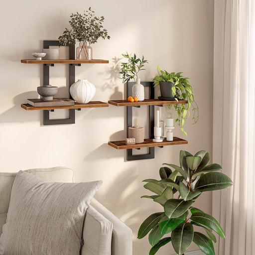 Floating Shelves for Wall, 15" Wall Shelf Set of 2, Wall Mounted Storage Shelves 2-Tier, Hanging Bathroom Shelves, for L