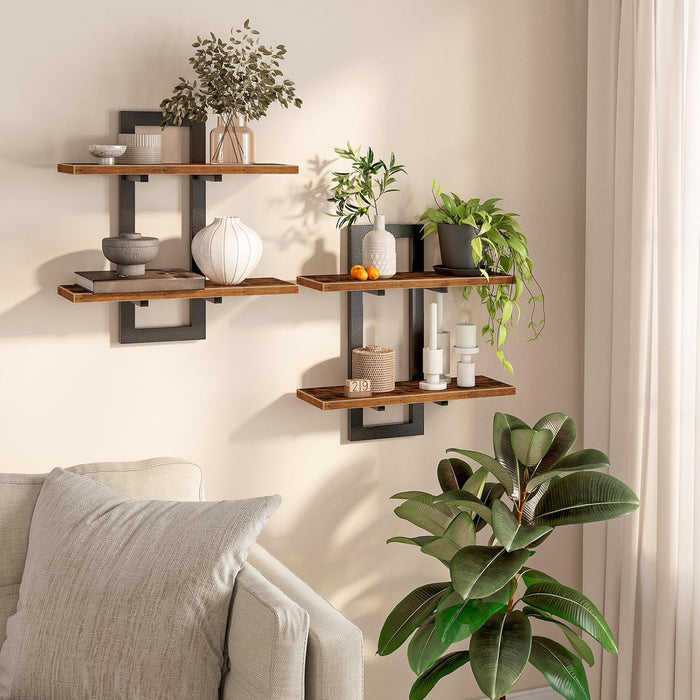Floating Shelves for Wall, 15" Wall Shelf Set of 2, Wall Mounted Storage Shelves 2-Tier, Hanging Bathroom Shelves, for L