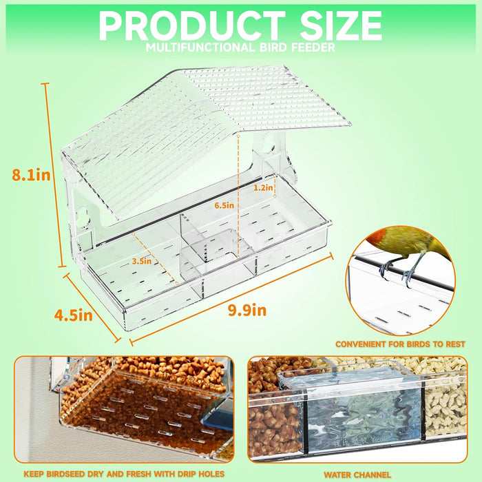 Acrylic Window Bird Feeders with Strong Suction Cups for Cats,Kid and Birds Lovers Gifts,Clear Bird Feeder for Window Viewing,Large Window Mount Birdfeeder,Birds House for Outdoors,Balcony