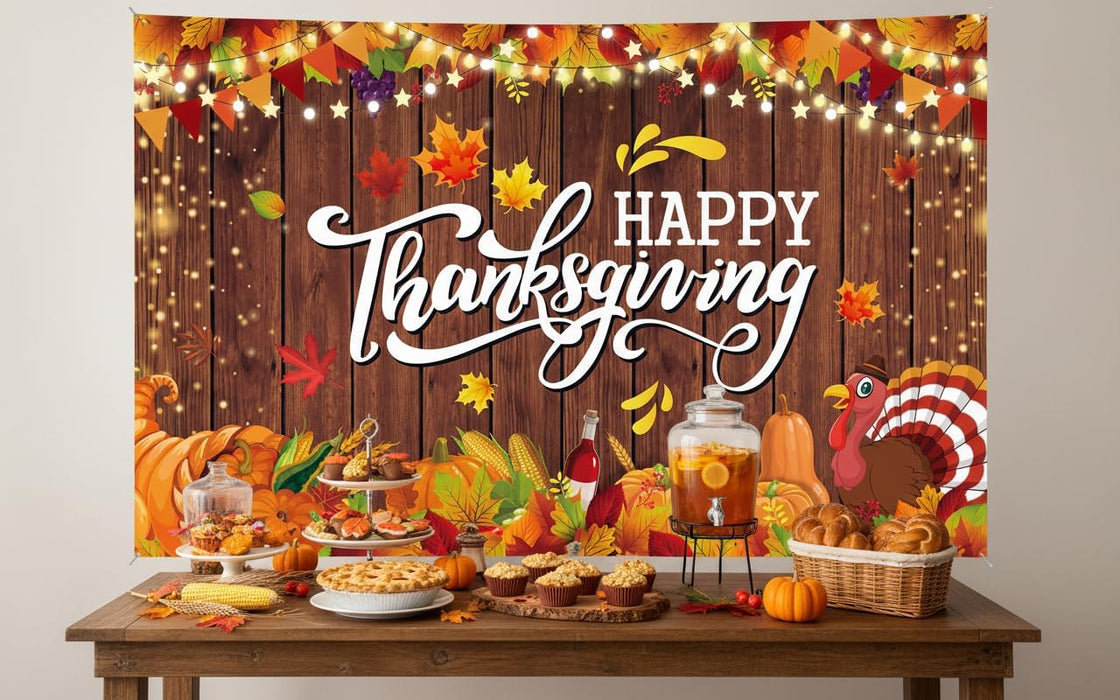 Happy Thanksgiving Backdrop Sign Autumn Maple Leaves Pumpkin Turkey Photography Background for Thanksgiving Day Party Decoration Fall Decorations