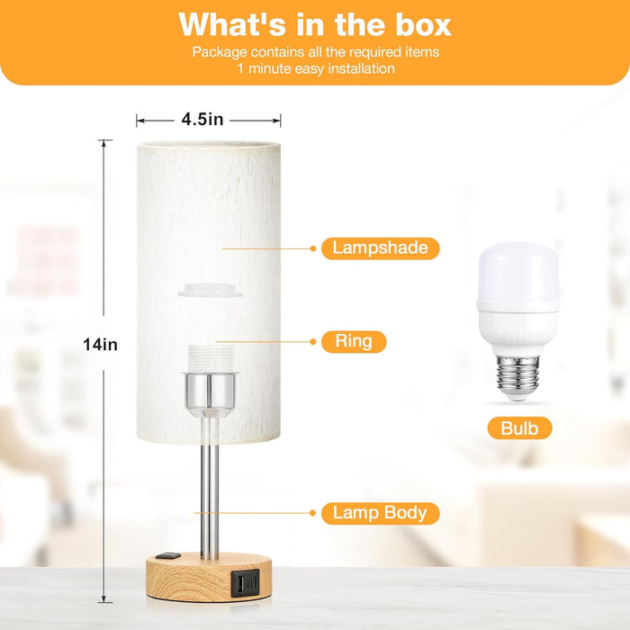 Bedside Table Lamp for Bedroom - Dimmable Touch, USB A+C, AC Outlet