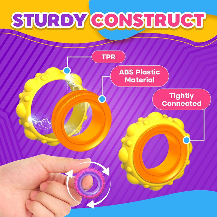 Fidget Toys Sensory Rings for Kids: 12 Pack Finger Spinner Rings - Texture Stress Toys for Kids Autism Calming - Fun Fid