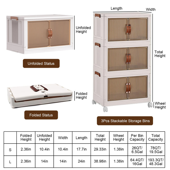 Three-Piece Rolling Foldable Storage Bins