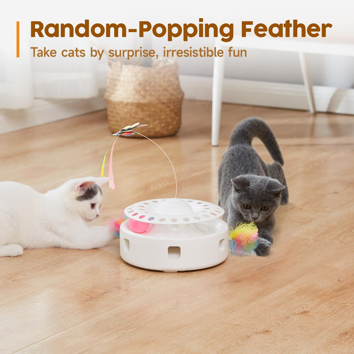 Cat Toys 3in1 Automatic Interactive Kitten Toy, Fluttering Butterfly, Moving Feather, Track Balls, Dual Power Supplies, 