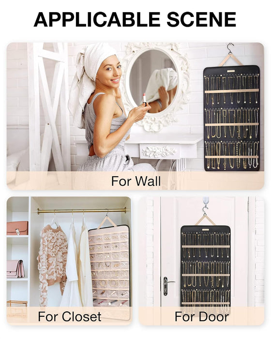 Hanging Jewelry Organizer Necklace/Earring/Ring 2-Sided XL Black