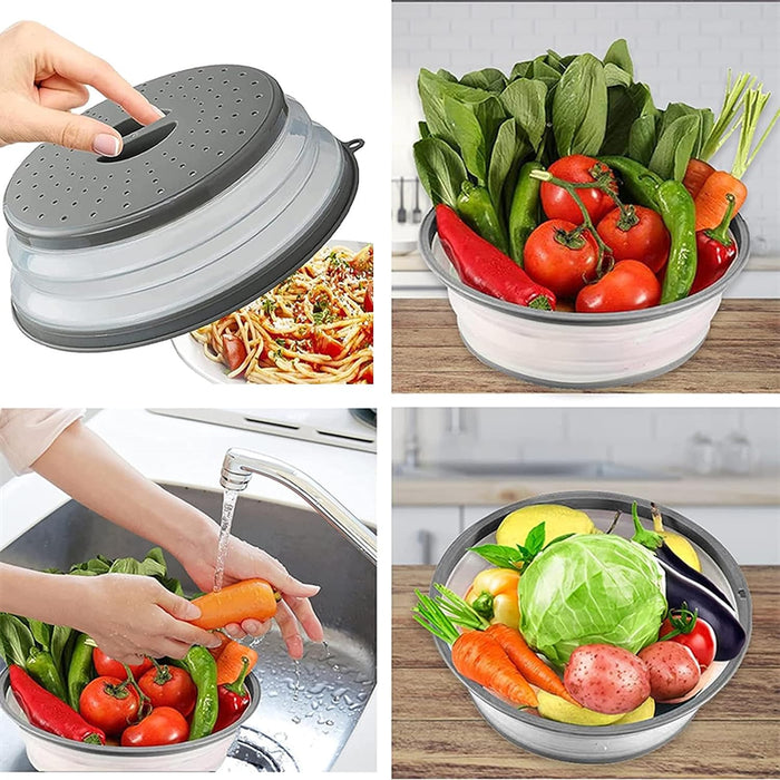 Microwave Splatter Cover Vented for Food, Splatter Guard & Colander Kitchen Gadget for Fruit Vegetables Microwave Plate 