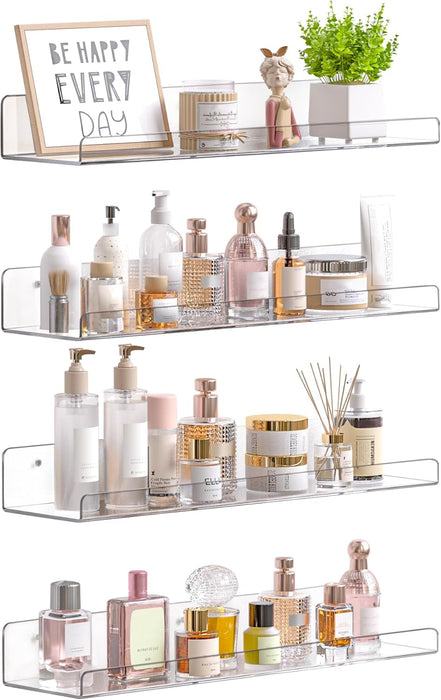 4 Pcs 15" Acrylic Shelves for Wall Storage and Organizer, Clear