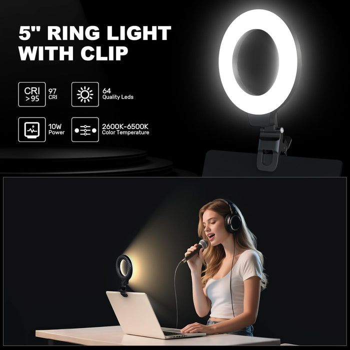 Ring Light for Video Conference Lighting,360°Adjustable,Portable LED Video Conference Lighting for Monitor,Laptop&Deskto