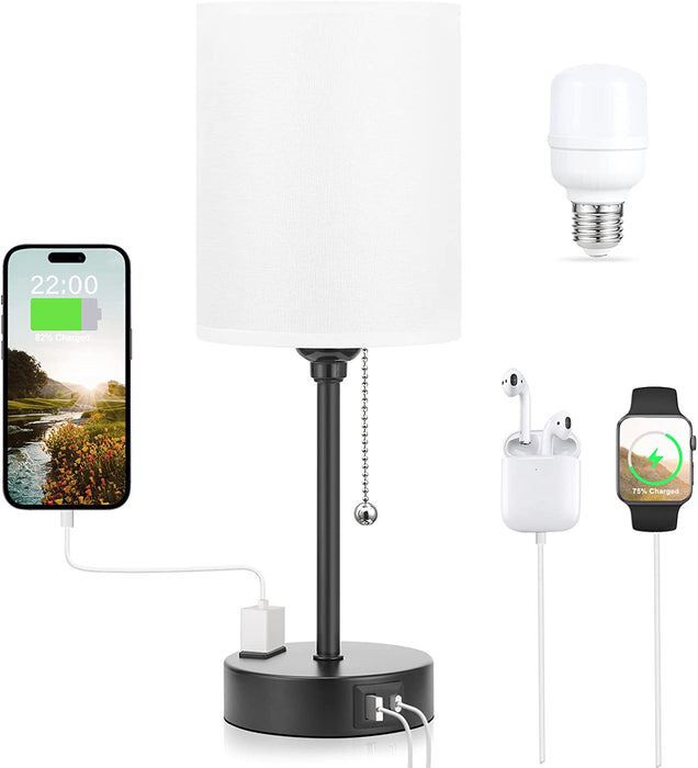 Bedside Table Lamp for Bedroom - Small Desk Lamp with USB Ports