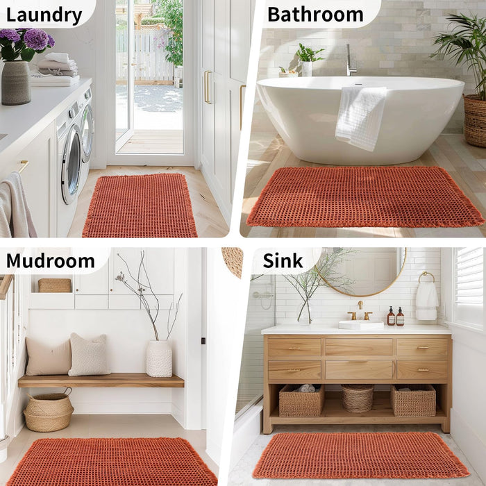 Burnt Orange Bathroom Rug, Fall Waffle Bath Mat Non Slip, 18" x 30"