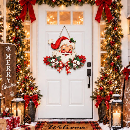 Christmas Decorations Vintage Santa Hanging Wood Sign for Front Door Decor