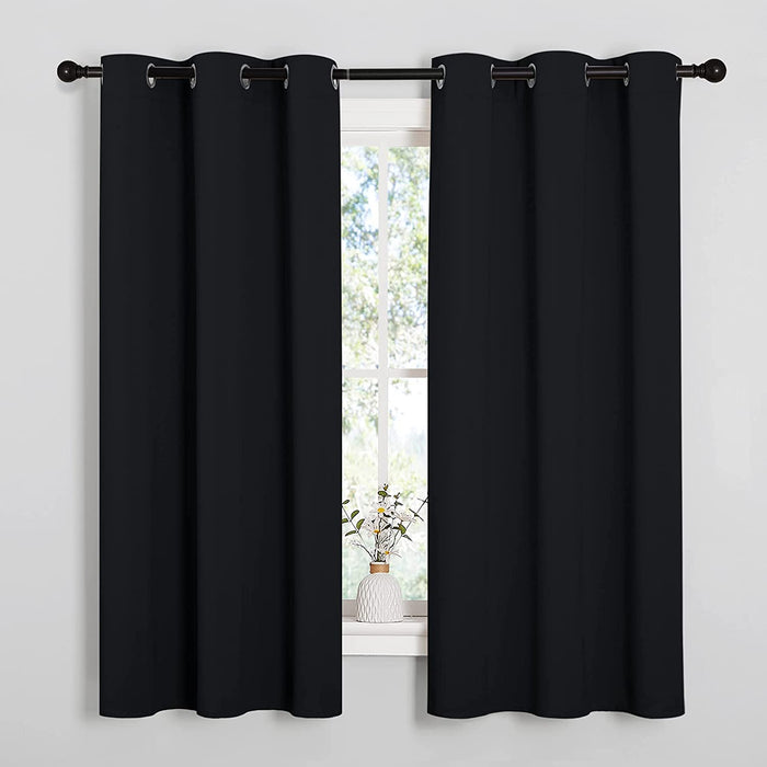 Black Blackout Curtains for Bedroom 42" Wide x 63" Long 2 Panels