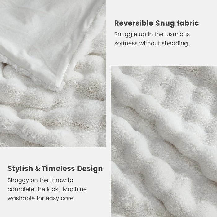 Faux Fur Throw Blanket for Couch, Fuzzy Soft Plush Thick Bubble Blanket for Sofa Bedroom Living Room, 50 * 60 Inches Cream White