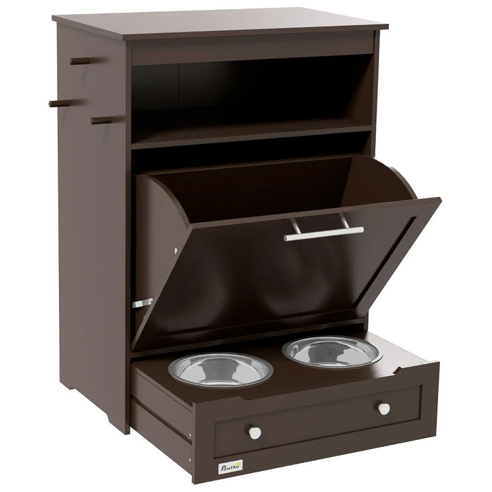 Raised-Bowl Pet Feeder Station with Storage Cabinet