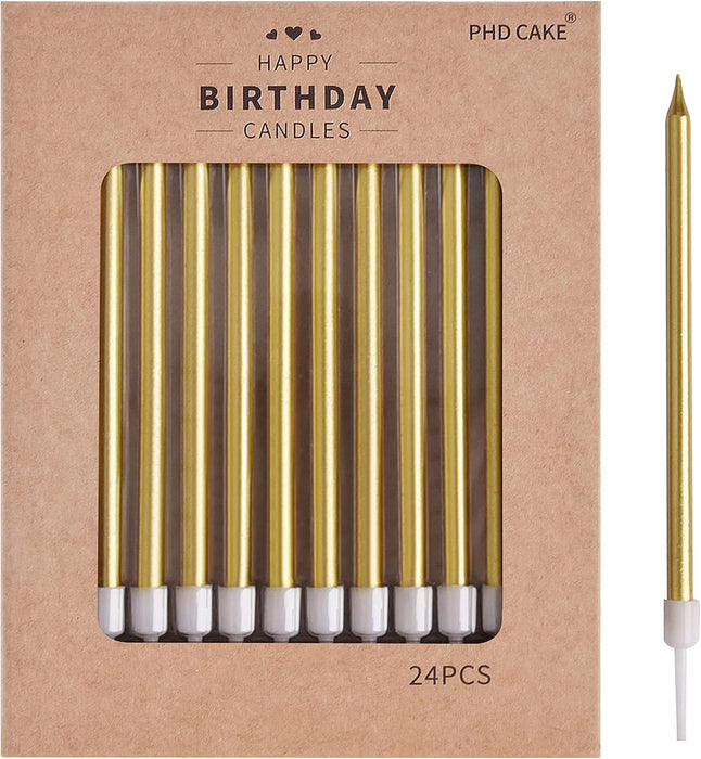 Gold Long Thin Metallic Birthday Candles, Cake Candles, Birthday Parties, Wedding Decorations, Party Candles, Cake Decorations