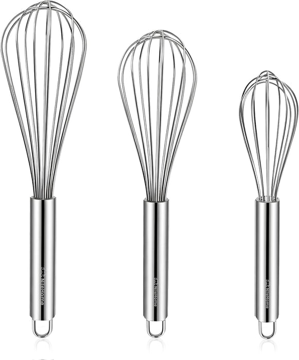 3-Pack Stainless Steel Whisk Set, Kitchen Utensils for Cooking