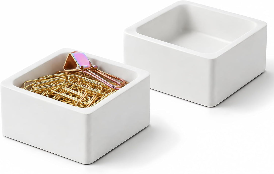 2 Pack White Concrete Desk Organizer Trays for Paper Clips & Supplies