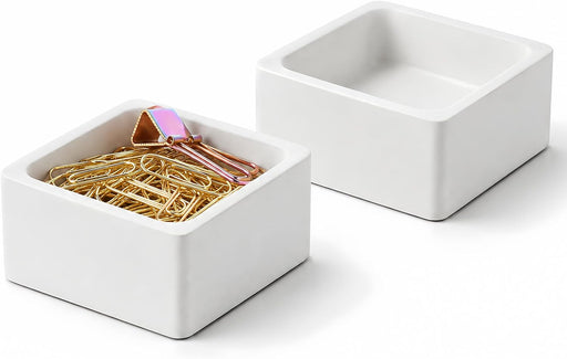 2 Pack White Concrete Desk Organizer Trays for Paper Clips & Supplies
