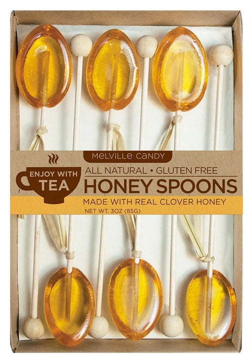 Honey Spoon Gift Set – Spoons & Lollipops on Wooden Ball Sticks – Gluten-Free, Made in USA Stirrers for Tea, Coffee, & Hot Beverages - Individually Wrapped (6-Count, Clover Honey)