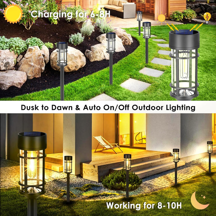 Solar Pathway Lights, 8 Pack LED Solar Lights Outdoor Waterproof, Glass Metal Garden Lighting for Yard Path Landscape La