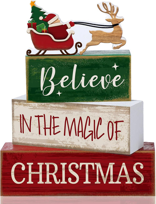 4 Pcs Christmas Table Decorations Wooden Stacked Block Santa