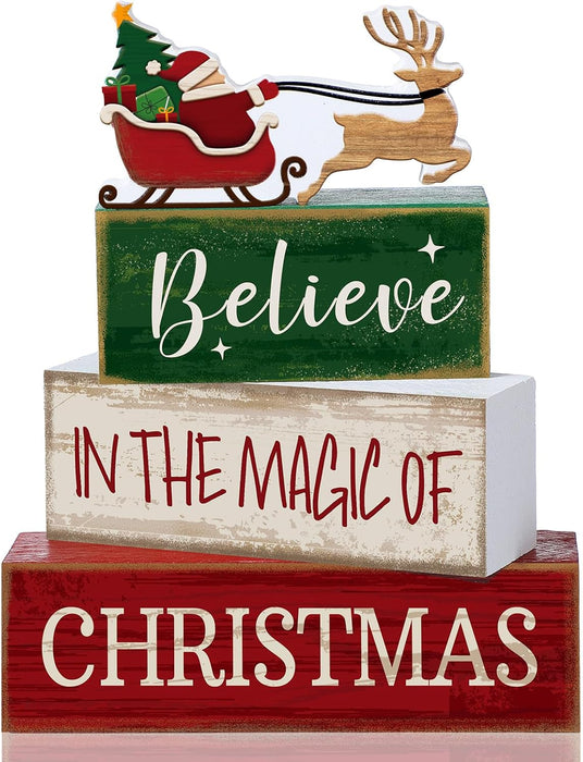 4 Pcs Christmas Table Decorations Wooden Stacked Block Santa