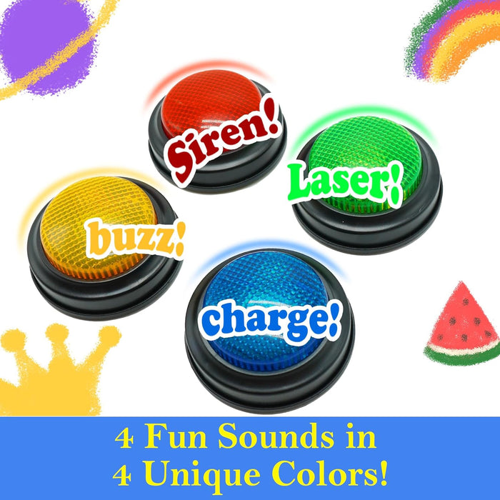 Set of 4 Buzzers for Trivia Games, Answer Buzzers for Classroom, Family Feud Jeopardy Buzzer, Game Buzzers with Lights and Sound for Classroom, Game Show Buzzer Buttons