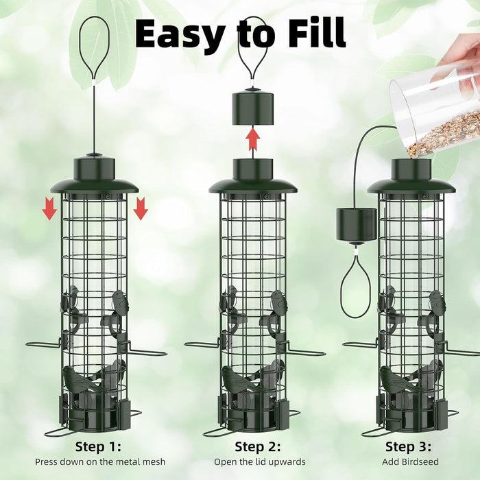 Squirrel Proof Bird Feeder,Metal Mesh Bird Feeders for Outdoors Hanging,Gravity Protection Squirrel Proof Wild Bird Feed