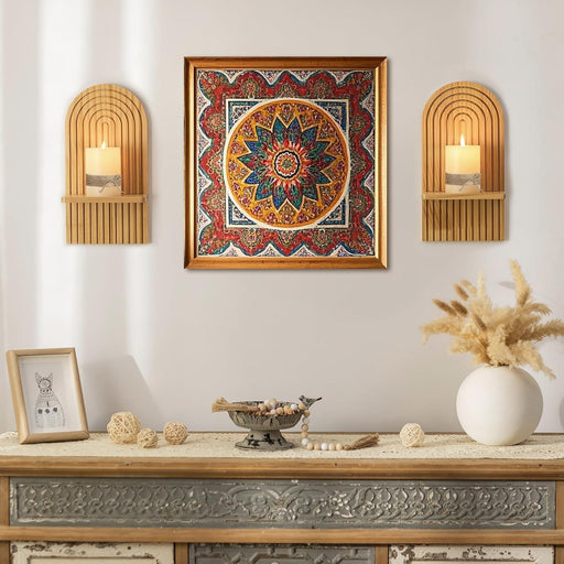Boho Wall Decor Set of Two: Wood Wall Candle Holder