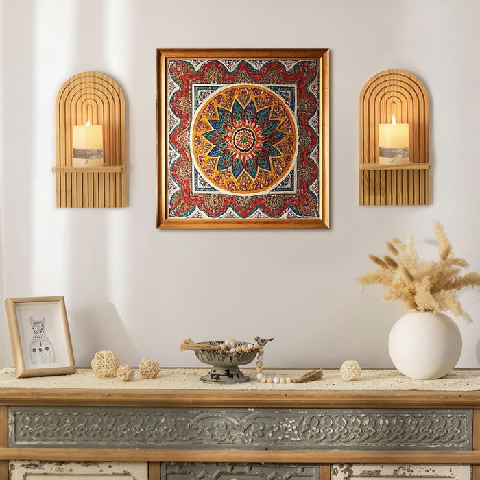 Boho Wall Decor Set of Two: Wood Wall Candle Holder