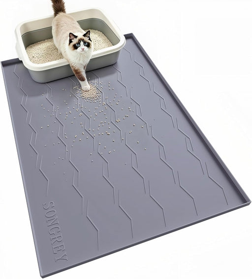 Silicone Cat Litter Mat 34" x 22", Large Litter Trapping Mat, Gray