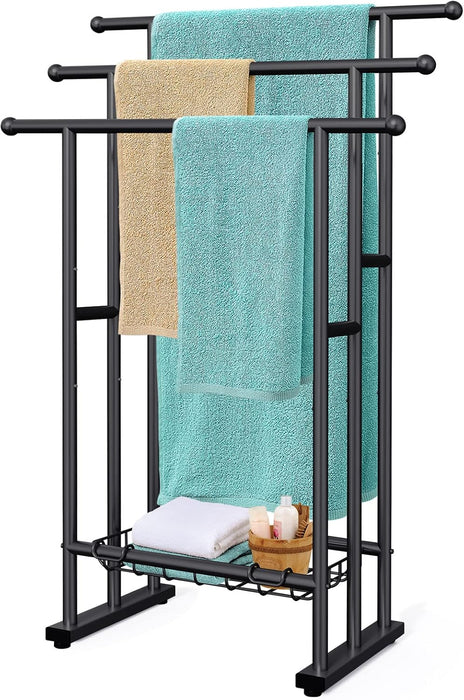 40'' Freestanding 3 Tier Alloy Steel Towel Rack with Storage Basket