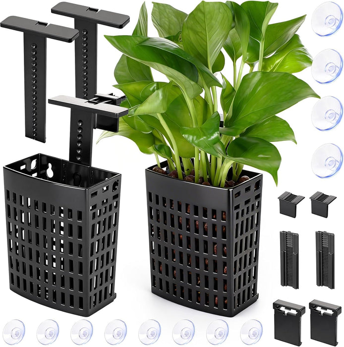 2026 Latest Upgraded Aquarium Plant Holder Adjustable Height with Extendable Hook and Suction Cup for Fish Tank Aquaponic Plant Cultivation and Aquascape Accessories Decorations (2 Pack)