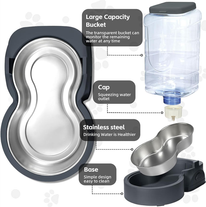 Automatic Cat Feeder and Water Dispenser with Stainless Steel Bowl Dog Gravity Food Feeder and Waterer for Small Medium 