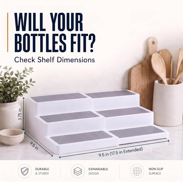 3-Tier Expandable Spice Rack Organizer for Cabinet, White/Grey