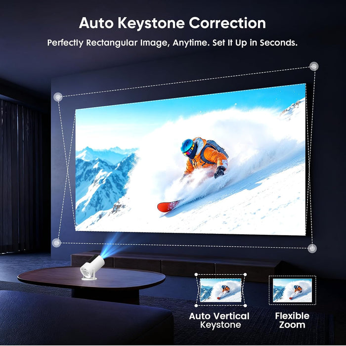 [Built-in Apps] Mini Projector with WiFi and Bluetooth, Native 1080P Portable Movie Projector for Bedroom, Android 12, Auto Vertical Keystone, 180° Rotation, Compatible with HDMI/USB/TV Stick/Laptop