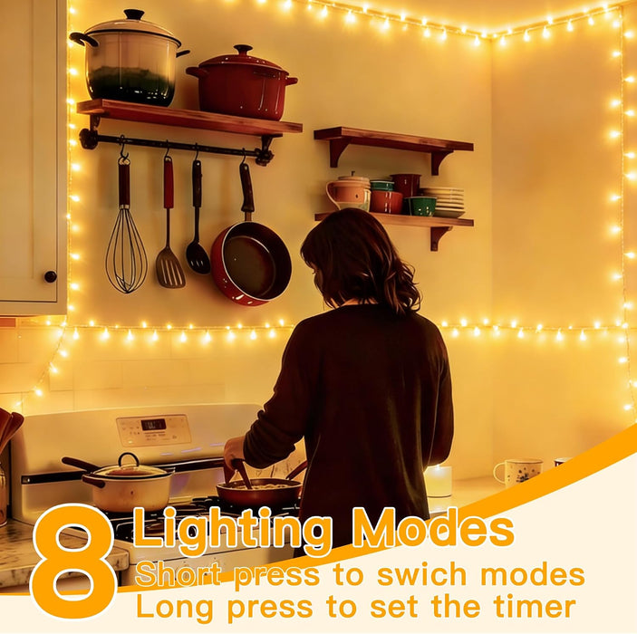 Christmas Lights 200LED 60FT Indoor, Warm White Connectable Plug in String Light Outdoor, 8 Modes Waterproof Timer LED Fairy Lights for House Outside Bedroom Patio Balcony