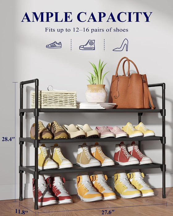 Shoe Rack for Closet, Shoe Organizer, 27.6" Wide - 3 Tier, Black