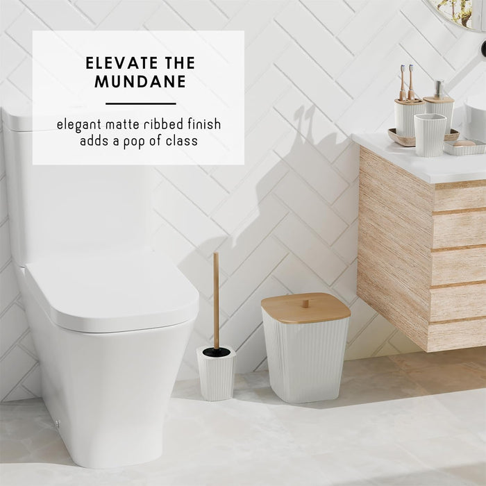 Bathroom Set - White Bathroom Accessories Set, 6PC Bathroom Accessory Set, Bathroom Sets with Toilet Brush, Trash Can & Soap Dispenser