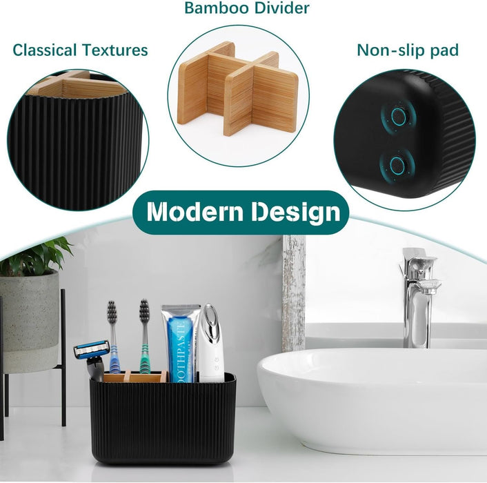 Black Toothbrush Holder, 5 Slots Bathroom Organizers and Storage