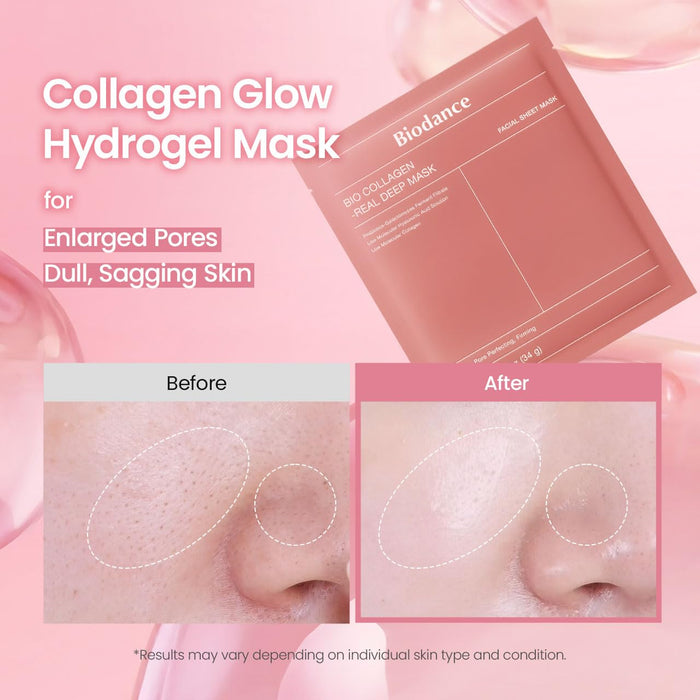 Bio-Collagen Real Deep Mask, Hydrating Overnight Hydrogel Face Mask, Pore Minimizing, Elasticity, Plumping, Travel Essentials & Self Care Gifts for Women, Korean Skin Care | 1.19oz(34g) x 4ea