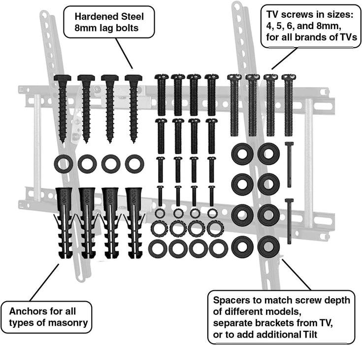Tilt TV Mount fits 32-86 Inch TVs up to 165lbs Max VESA 600x400mm, with 10ft HDMI Cable, Universal Flat Wall Mount Bracket, fits 16-24" Studs, Ultra Low 1.3" Profile Adjusts to 15 Degree Tilt