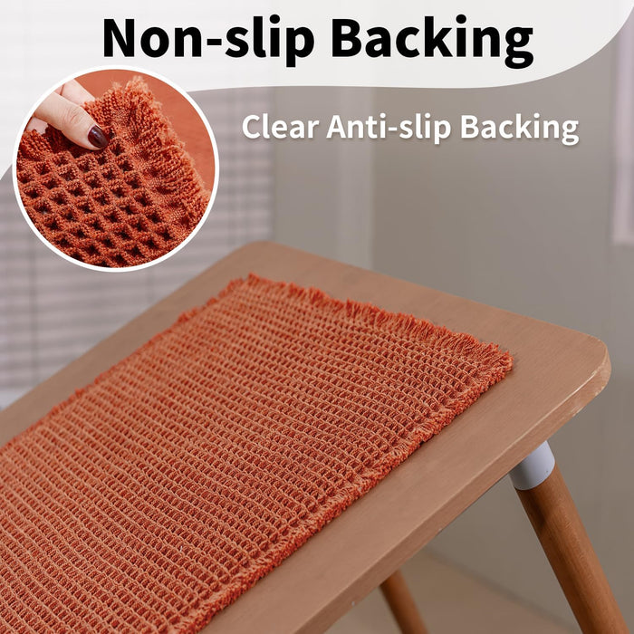 Burnt Orange Bathroom Rug, Fall Waffle Bath Mat Non Slip, 18" x 30"