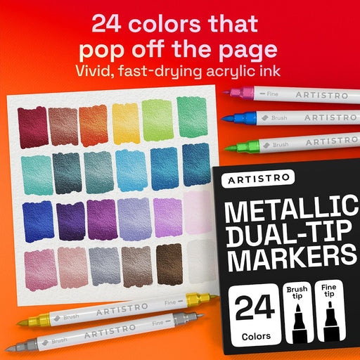 24 Metallic Dual-Tip Acrylic Paint Marker Pens for Drawing