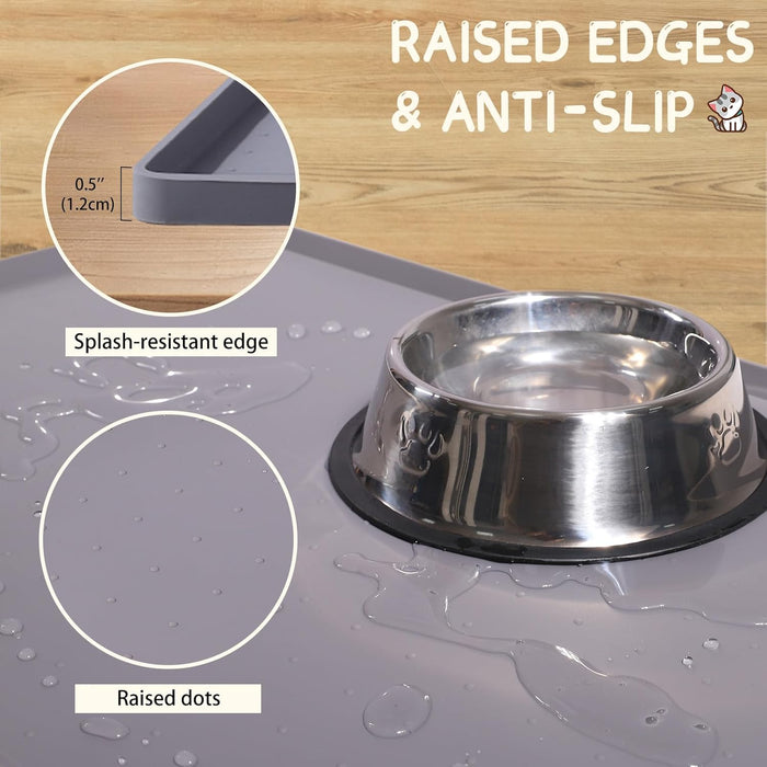 Silicone Cat & Dog Food Mat for Floors Waterproof, Anti-Slip Dog Bowl Mats for Food and Water, Pet Feeding Mats with Lip