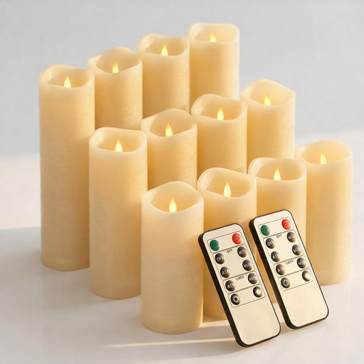 Waterproof Flameless Candles, 12 PC Battery Operated LED Pillar Candles with 2 Remote Controls & Timer, Flickering Indoo