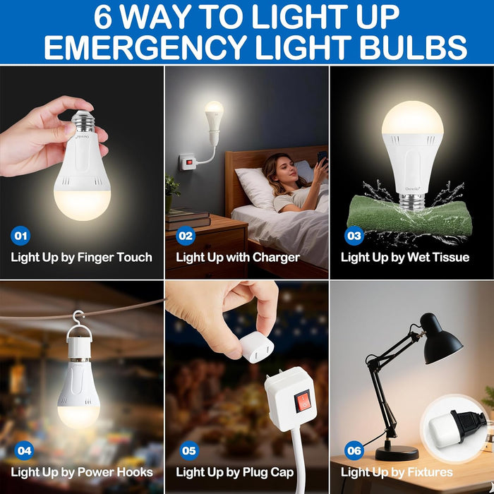 2 Pack Rechargeable Light Bulbs, A19 E26 9W 3000K Warm