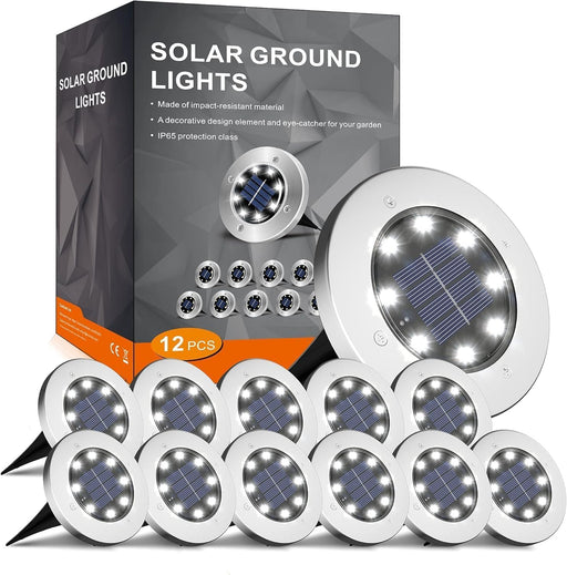 Solar Lights Outdoor Waterproof, Cold White, 12 Pack Ground Lights